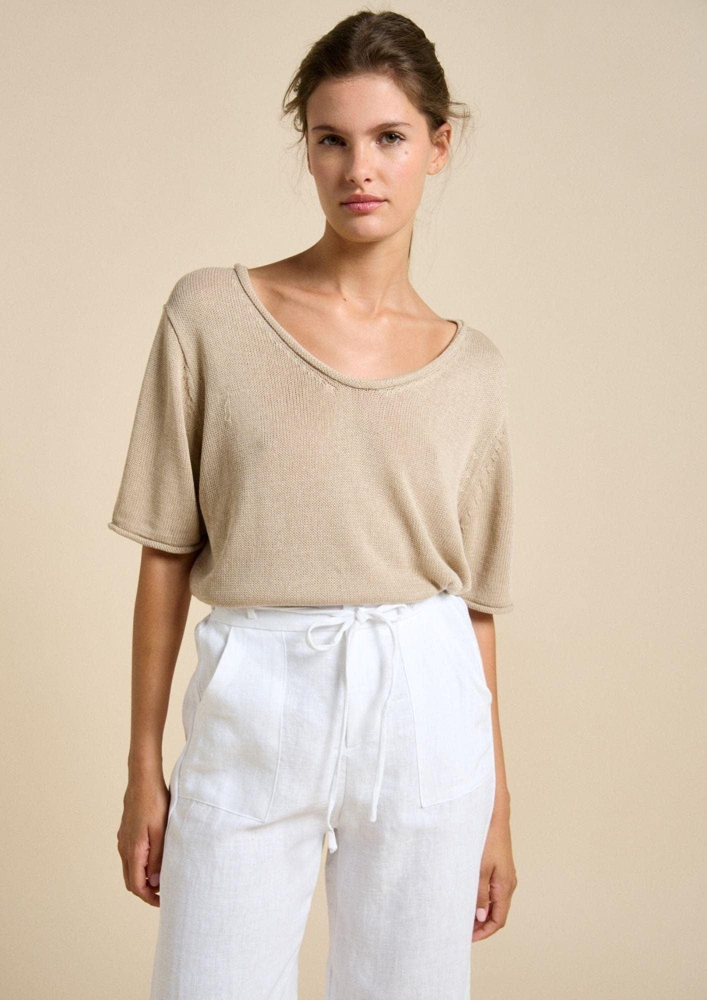 Buy Little Lies - Scoop Spring Tee – Beige by Little Lies - at Hamish + Grace