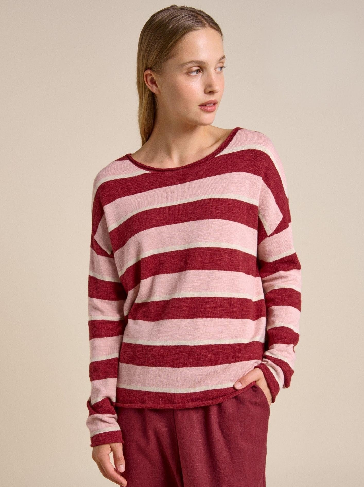 Buy Little Lies Sophie Stripe Top – Cherry/Soft Pink by Little Lies - at Hamish + Grace