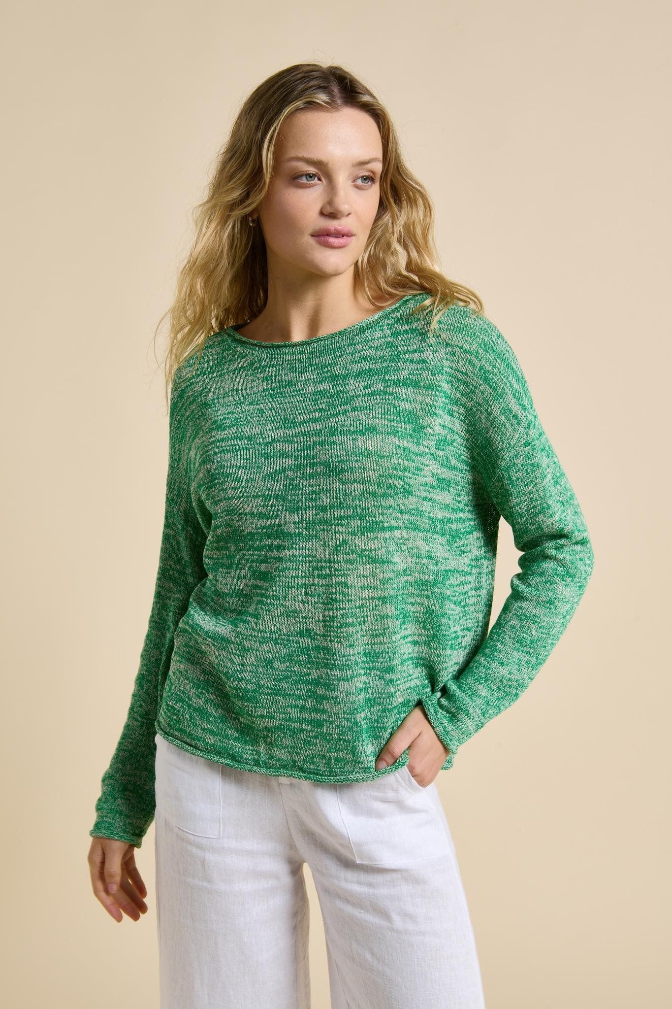 Buy Little Lies - Spring Knit – Green Melange - K23062604 by Little Lies - at Hamish + Grace