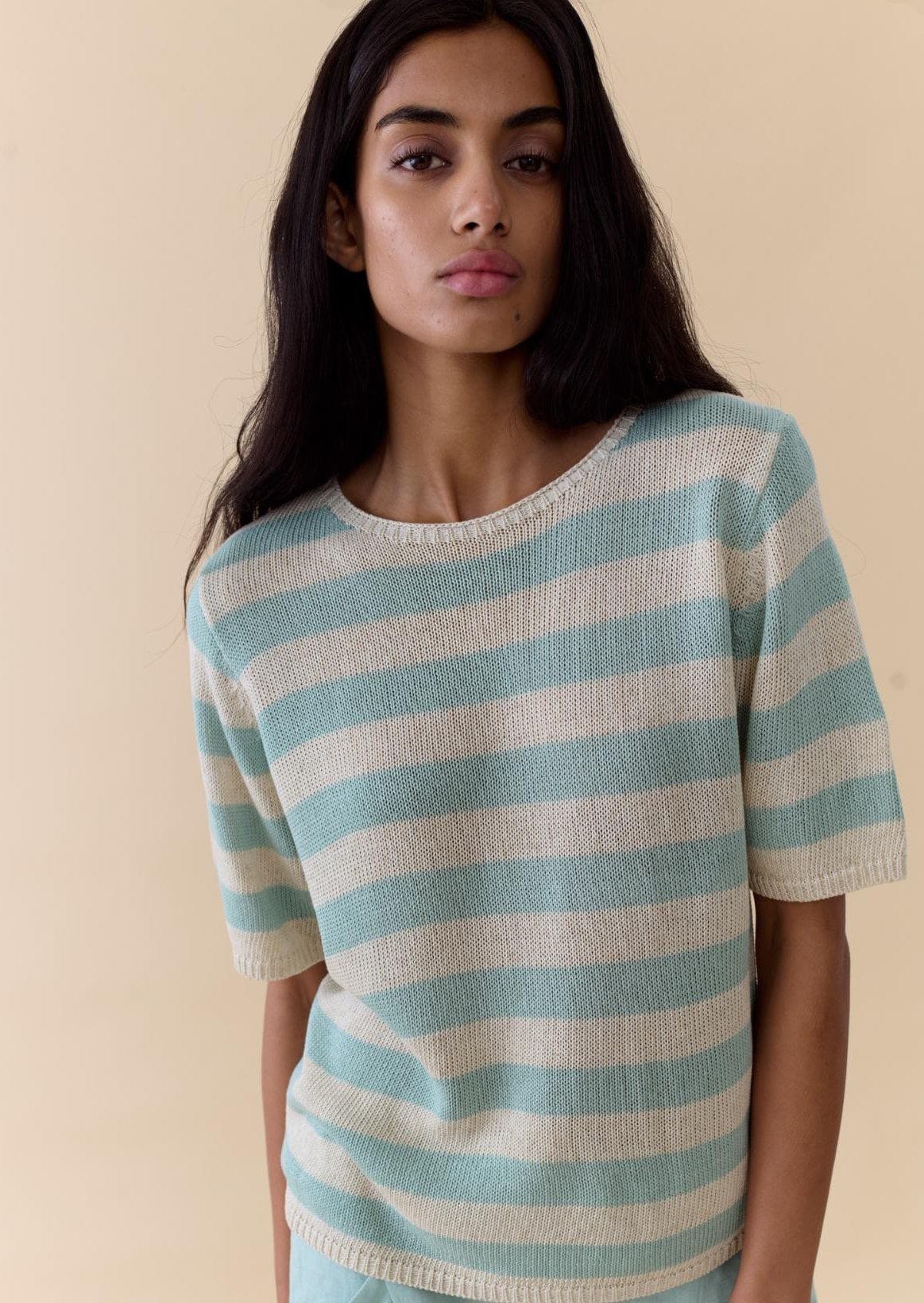 Buy Little Lies - Stripe Summer Tee – Duck Egg by Little Lies - at Hamish + Grace