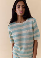 Buy Little Lies - Stripe Summer Tee – Duck Egg by Little Lies - at Hamish + Grace