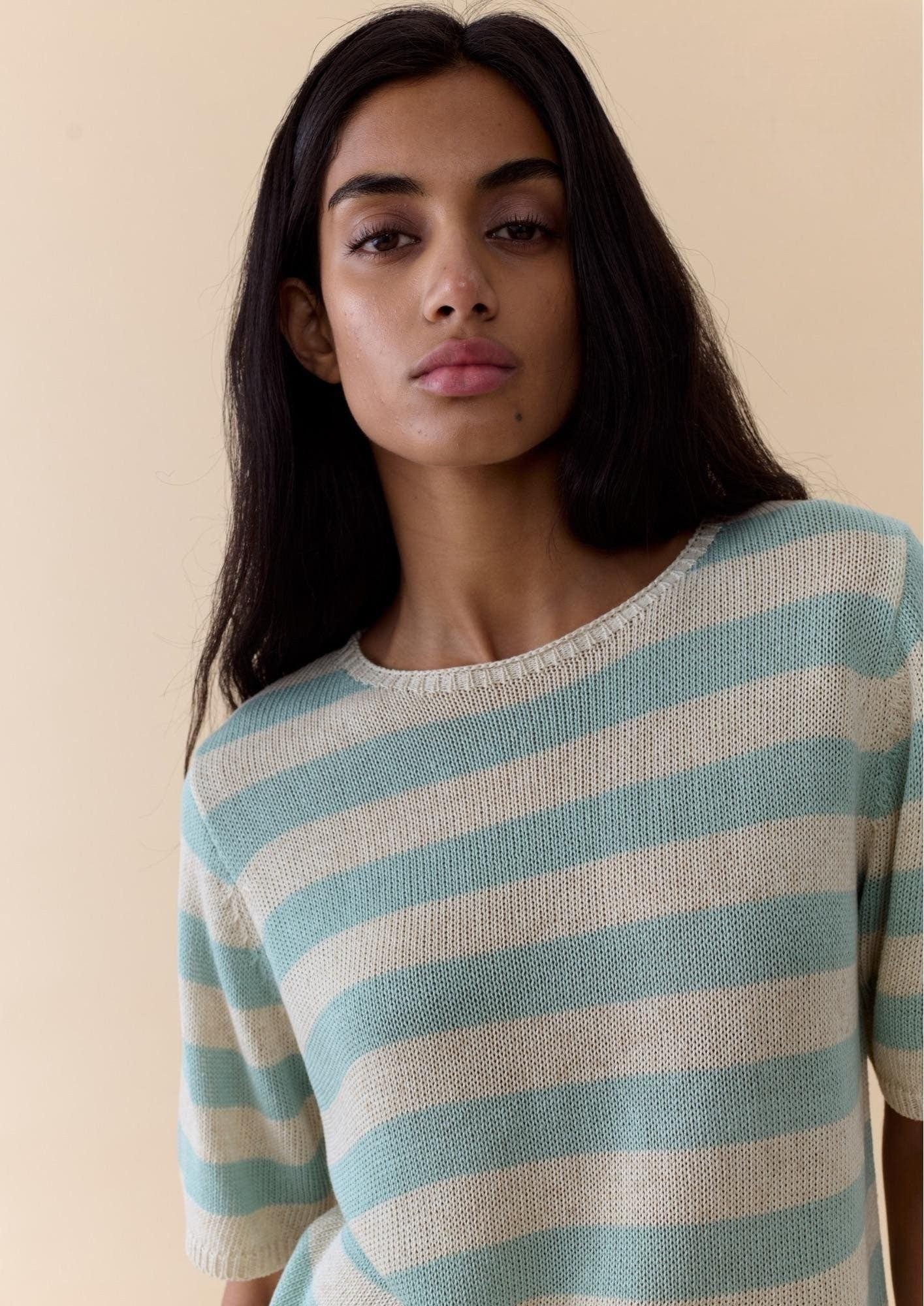 Buy Little Lies - Stripe Summer Tee – Duck Egg by Little Lies - at Hamish + Grace