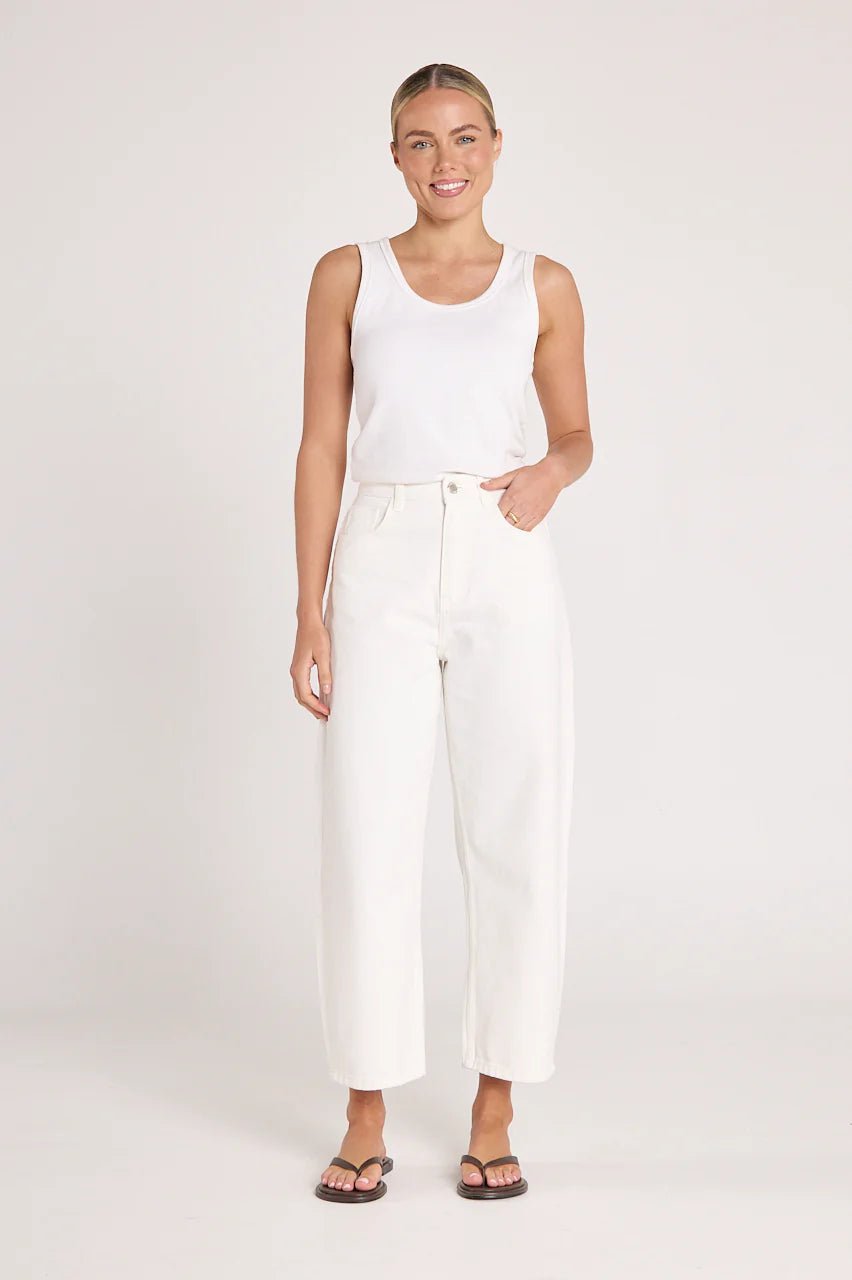 Buy Lola Cropped Barrel Jean - White by Feather and Noise - at Hamish + Grace