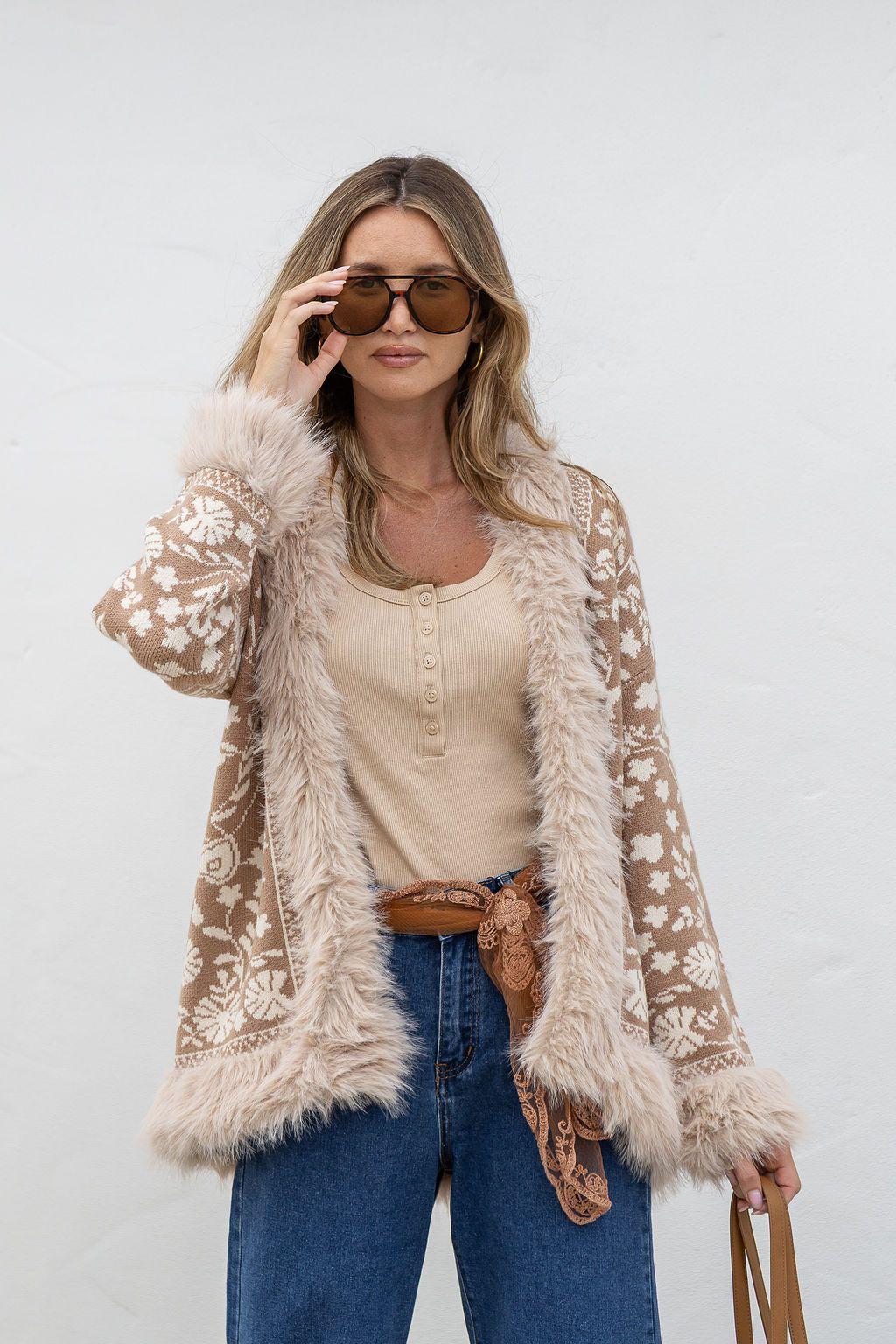 Buy Lombard Fur Trim Jacket - Soft Tan by Hamish + Grace - at Hamish + Grace
