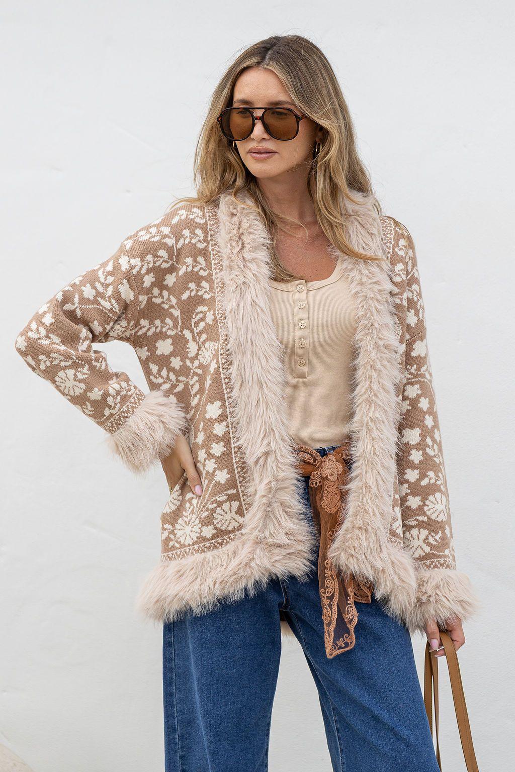 Buy Lombard Fur Trim Jacket - Soft Tan by Hamish + Grace - at Hamish + Grace