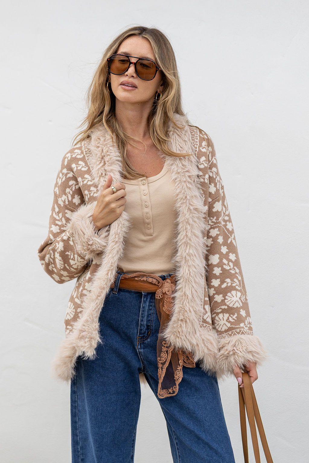 Buy Lombard Fur Trim Jacket - Soft Tan by Hamish + Grace - at Hamish + Grace