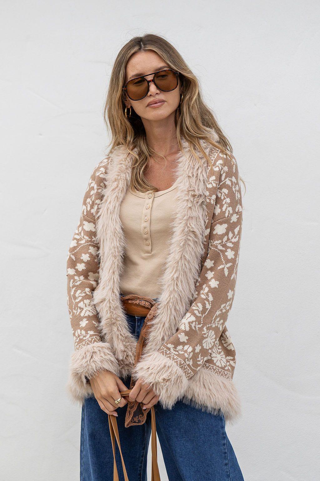 Buy Lombard Fur Trim Jacket - Soft Tan by Hamish + Grace - at Hamish + Grace