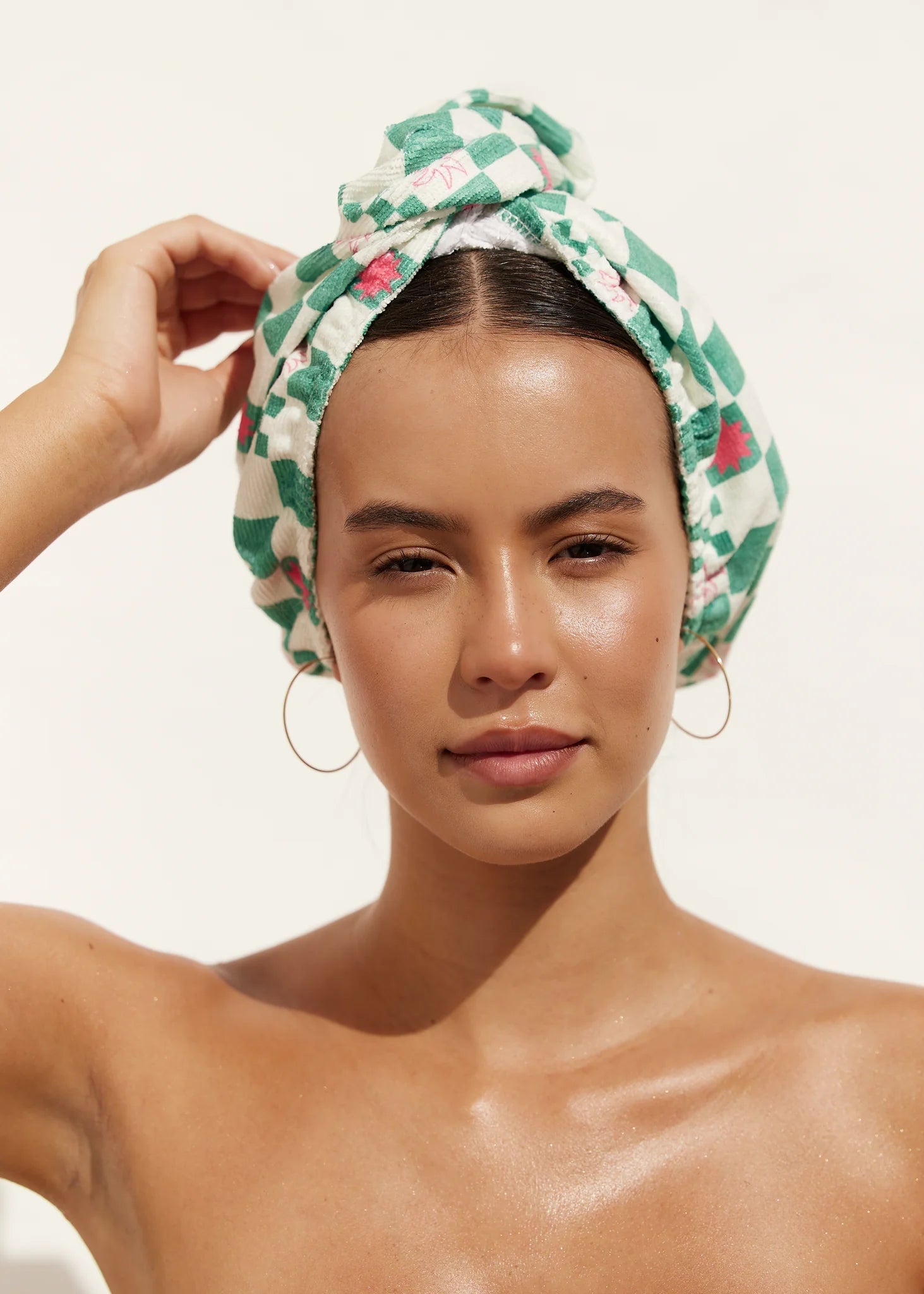 Buy Louvelle - RIVA Hair Towel Wrap in Green Check by Louvelle - at Hamish + Grace