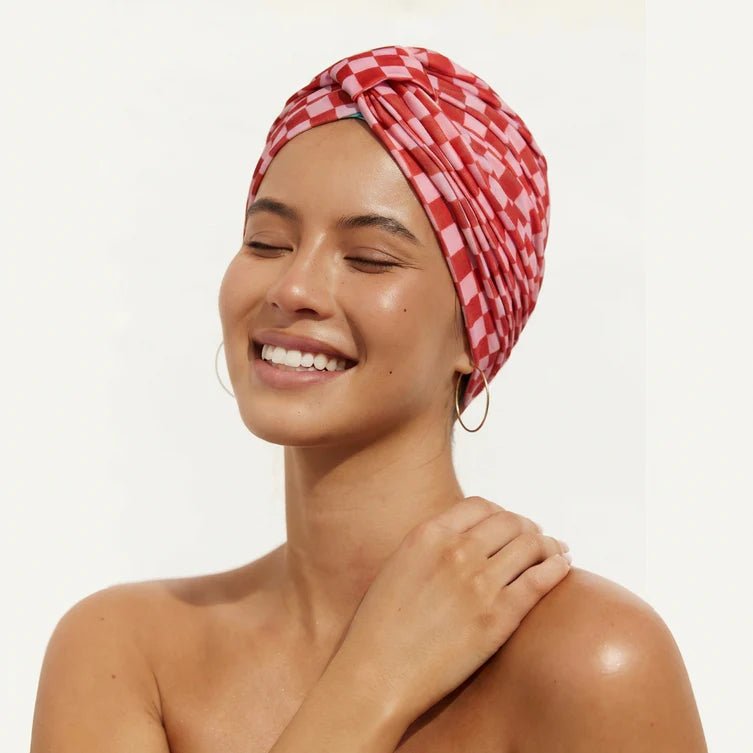 Buy Louvelle Wear - Amelie Shower Cap - Pink Red Check by Louvelle - at Hamish + Grace