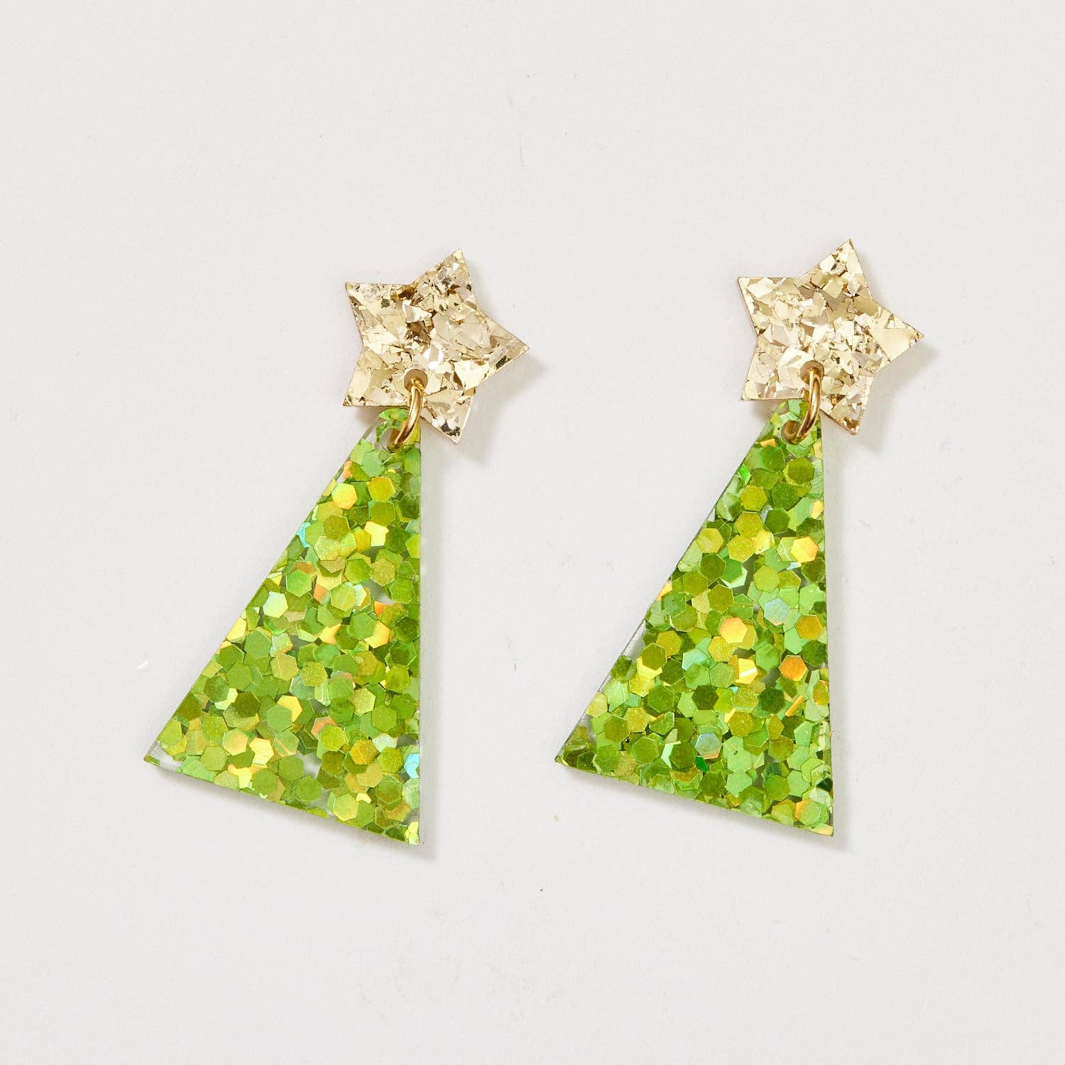 Buy Martha Jean - Christmas Tree Earrings - Gold / Spring Green Glitter by Martha Jean - at Hamish & Grace