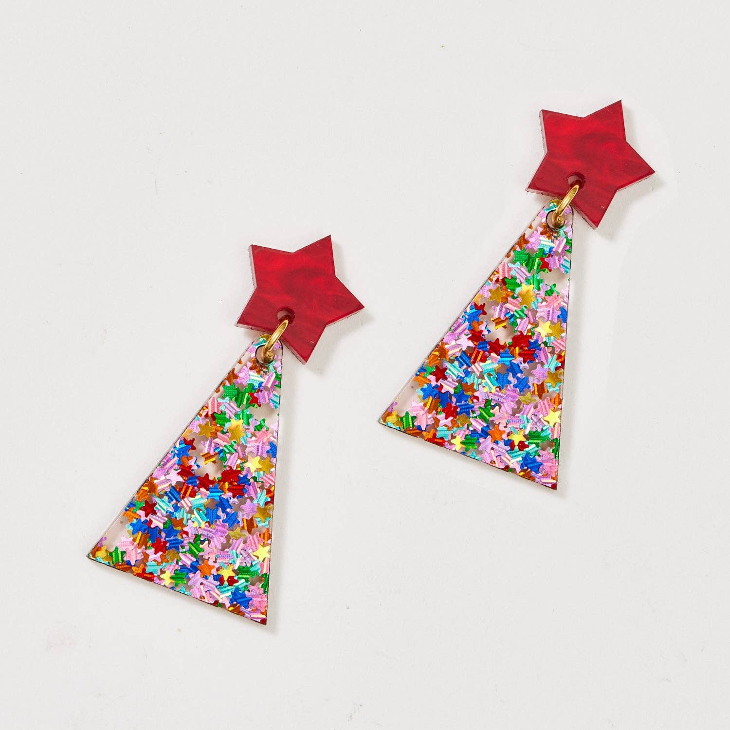 Buy Martha Jean - Christmas Tree Earrings - Multi Star Glitter by Martha Jean - at Hamish & Grace