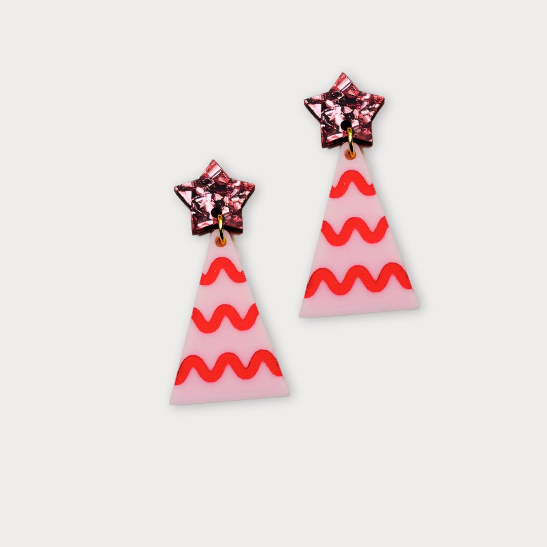 Buy Martha Jean - Christmas Tree Earrings - Wavy - Pink / Pink by Martha Jean - at Hamish & Grace