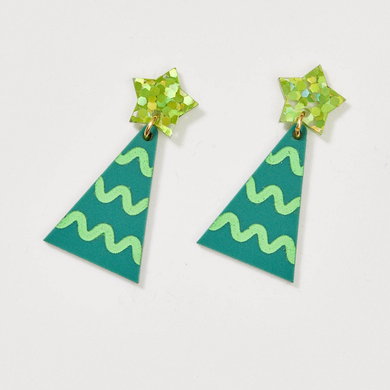 Buy Martha Jean - Christmas Tree Earrings - Wavy - Spring Green / Mint by Martha Jean - at Hamish & Grace