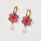 Buy Martha Jean - Heart Flower + Pearl Earrings - Purple Orange by Martha Jean - at Hamish & Grace