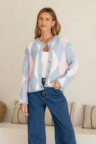 Buy Miss Marlow - Argyle Cardi - Powder Blue/Pink by Miss Marlow - at Hamish + Grace
