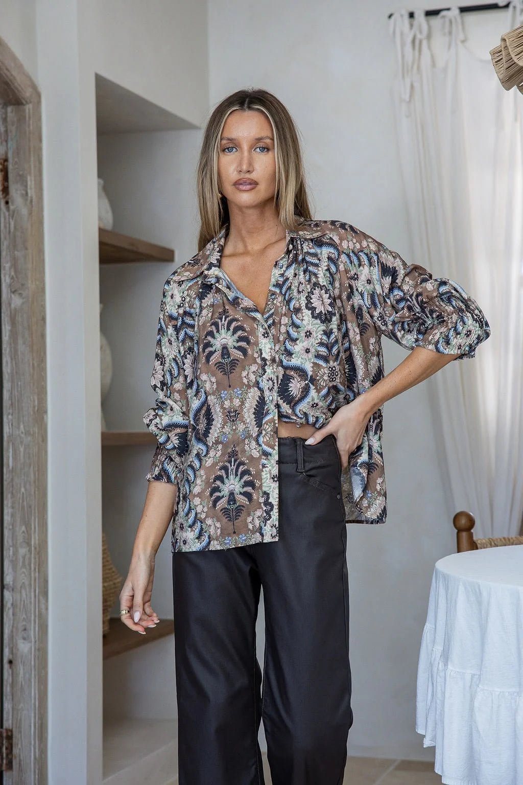 Buy Miss Marlow - Barcelona Shirred Cuff Blouse - Chocolate by Miss Marlow - at Hamish + Grace