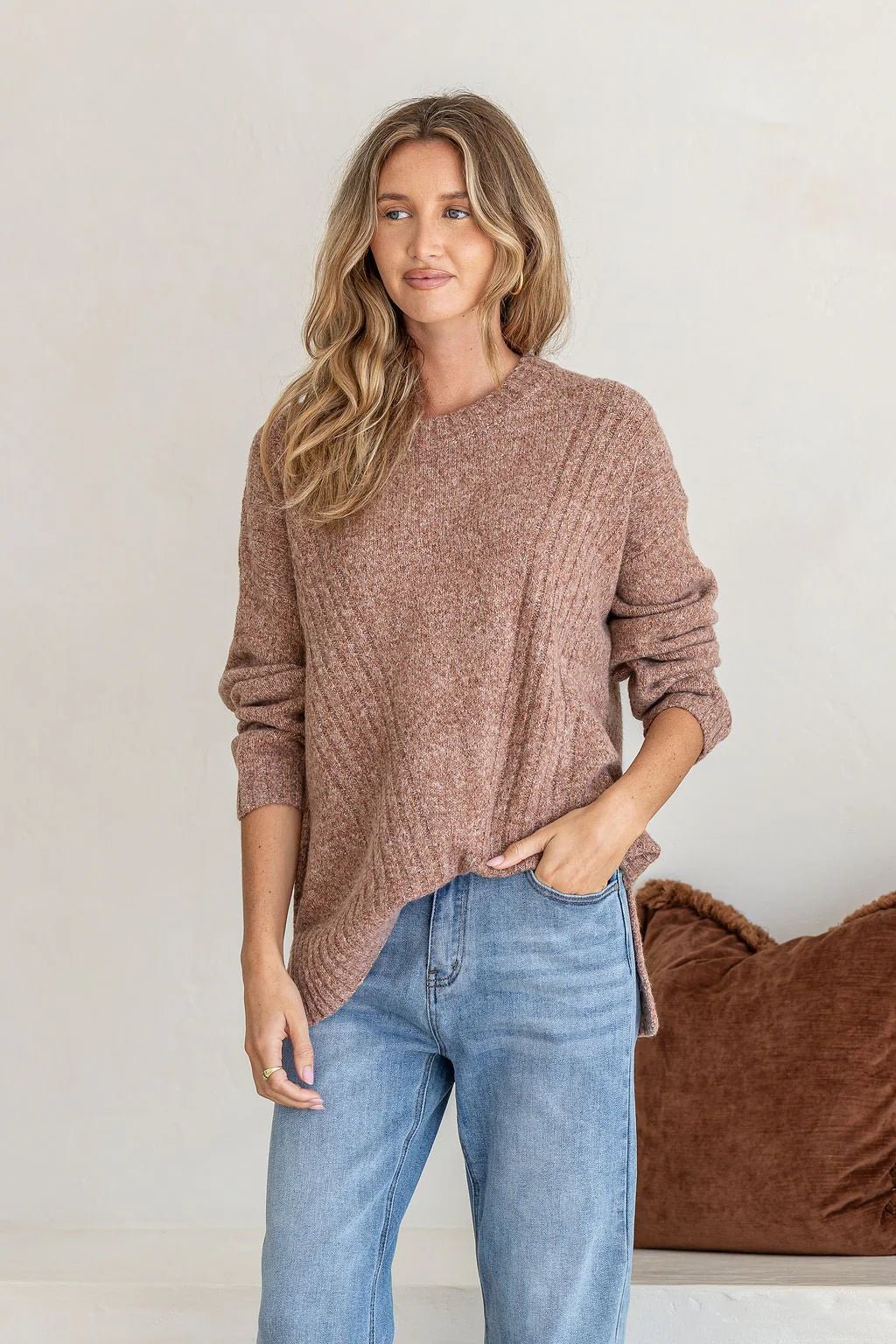 Buy Miss Marlow - Oslo Rib Detail Knit - Nutmeg by Miss Marlow - at Hamish + Grace