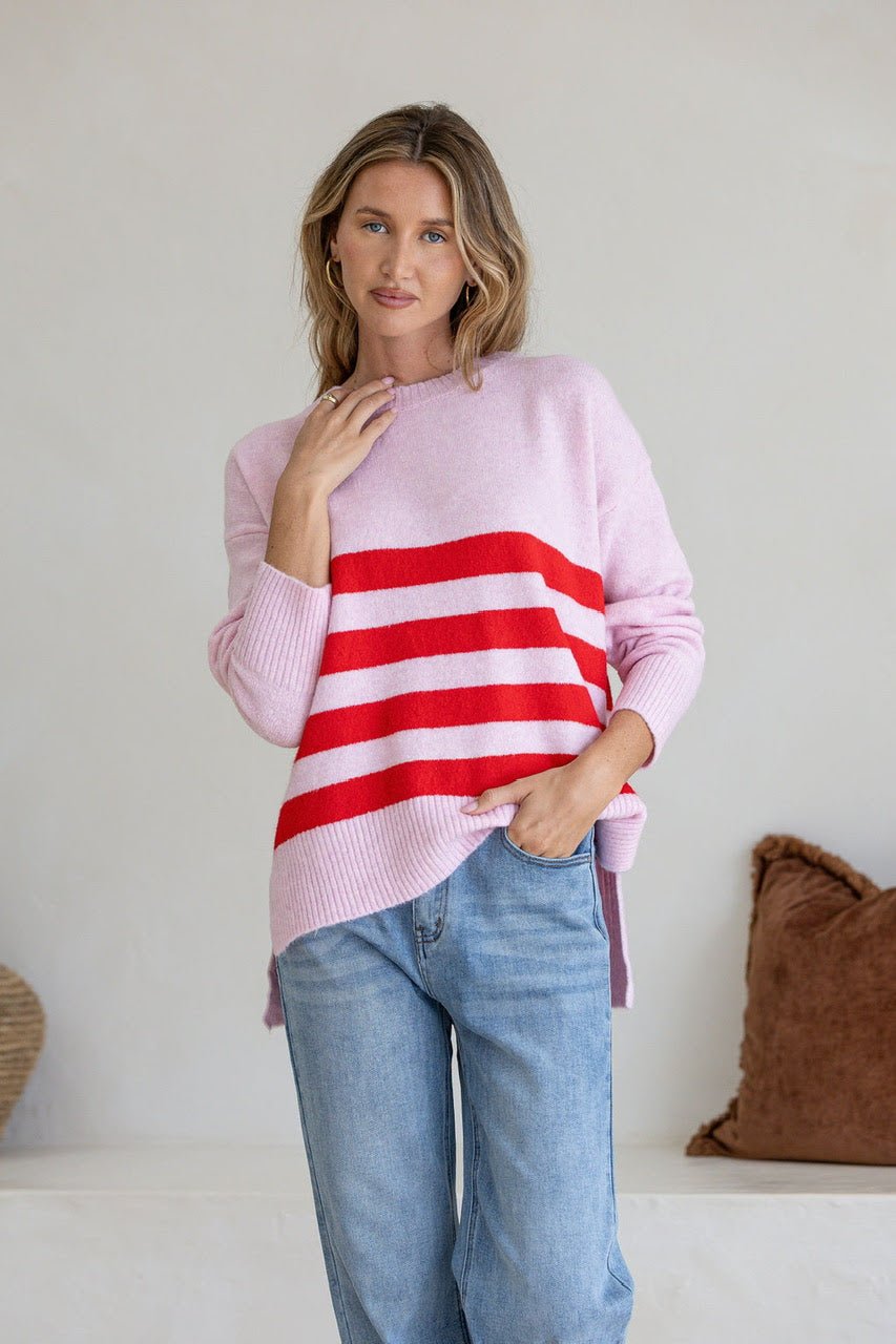 Buy Miss Marlow - The Manor Knit in pink/red by Miss Marlow - at Hamish + Grace
