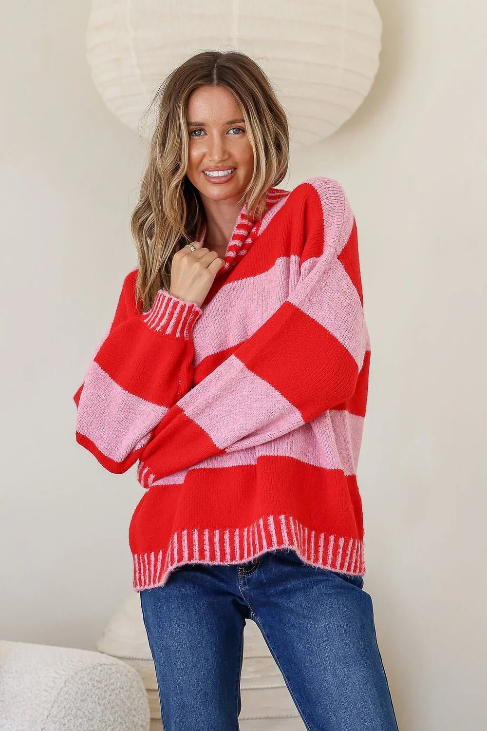 Buy Miss Marlow - Tilly Blanket Stitch Knit - Red/Pink by Miss Marlow - at Hamish + Grace