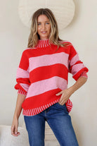 Buy Miss Marlow - Tilly Blanket Stitch Knit - Red/Pink by Miss Marlow - at Hamish + Grace