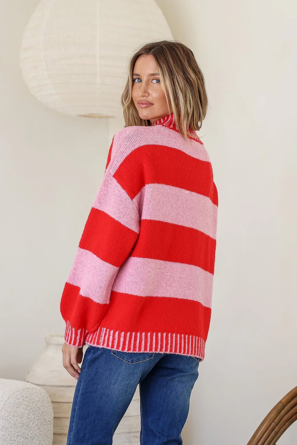 Buy Miss Marlow - Tilly Blanket Stitch Knit - Red/Pink by Miss Marlow - at Hamish + Grace