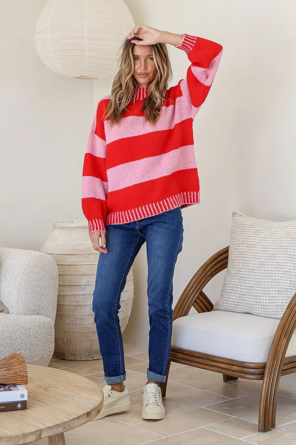 Buy Miss Marlow - Tilly Blanket Stitch Knit - Red/Pink by Miss Marlow - at Hamish + Grace