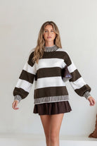 Buy Miss Marlow - Tilly Contrast Stitch - Large Chocolate Stripe by Miss Marlow - at Hamish + Grace