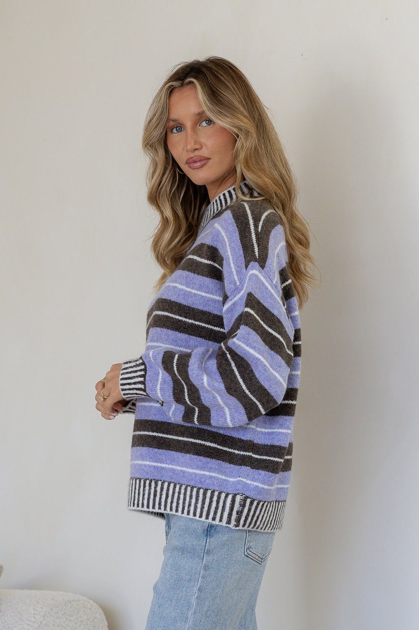 Buy Miss Marlow - Tilly Knit - Lilac/Chocolate Stripe by Miss Marlow - at Hamish + Grace