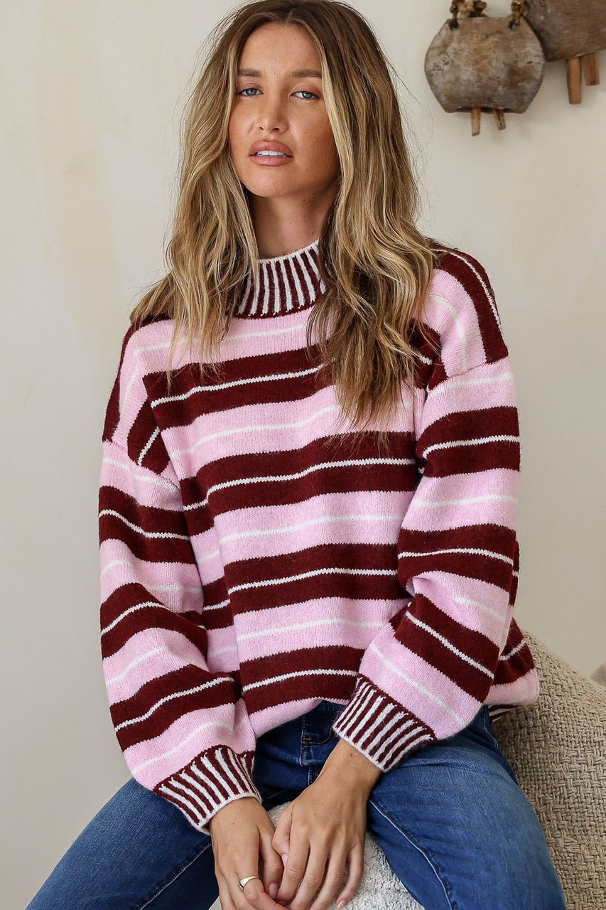 Buy Miss Marlow - Tilly Knit - Wine Pink White Stripe by Miss Marlow - at Hamish + Grace