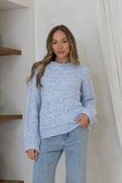 Buy Miss Marlow - Wool Blend Chunky Iris Knit - Powder Blue/White by Miss Marlow - at Hamish + Grace