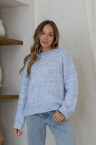 Buy Miss Marlow - Wool Blend Chunky Iris Knit - Powder Blue/White by Miss Marlow - at Hamish + Grace