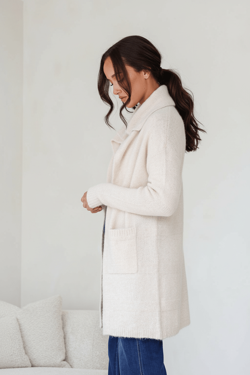 Buy Miss Marlow - Wool Blend Fluffy Pocket Cardi - Cream by Miss Marlow - at Hamish + Grace