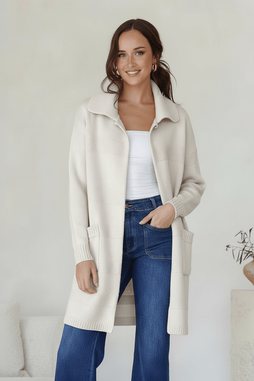 Buy Miss Marlow - Wool Blend Fluffy Pocket Cardi - Cream by Miss Marlow - at Hamish + Grace