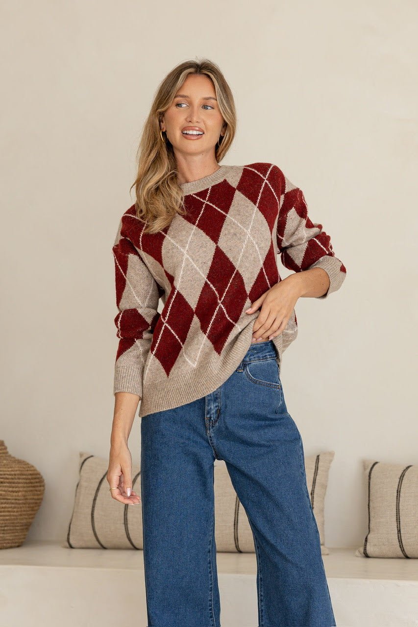 Buy Miss Marlow - Wool Blend Slouch Aryle Knit - Wine/Mocha by Miss Marlow - at Hamish + Grace