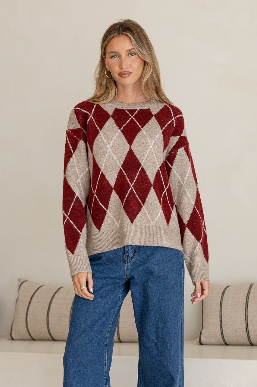 Buy Miss Marlow - Wool Blend Slouch Aryle Knit - Wine/Mocha by Miss Marlow - at Hamish + Grace