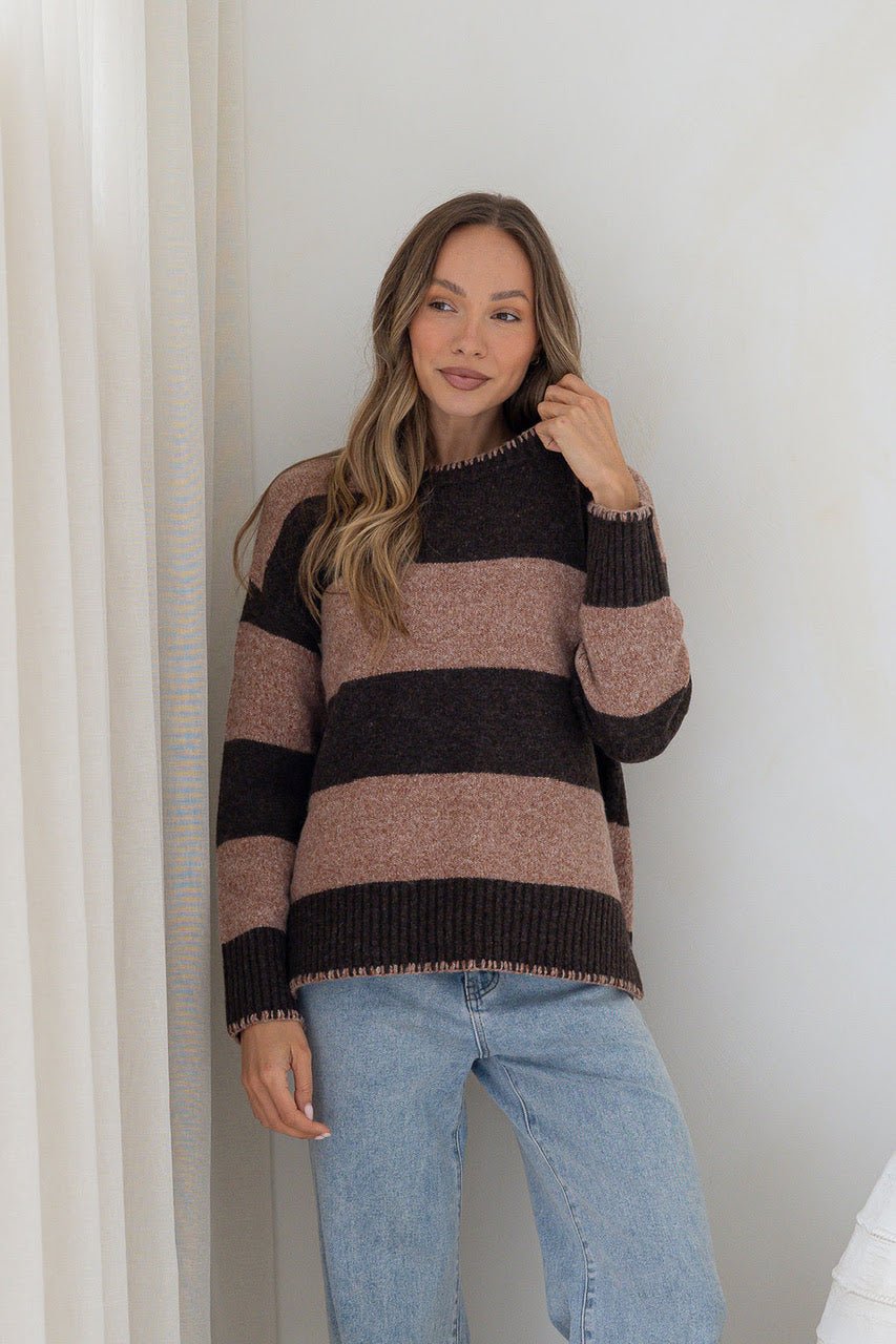 Buy Miss Marlow - Zali Blanket Stitch Canyon Knit - Chocolate/Nutmeg by Miss Marlow - at Hamish + Grace