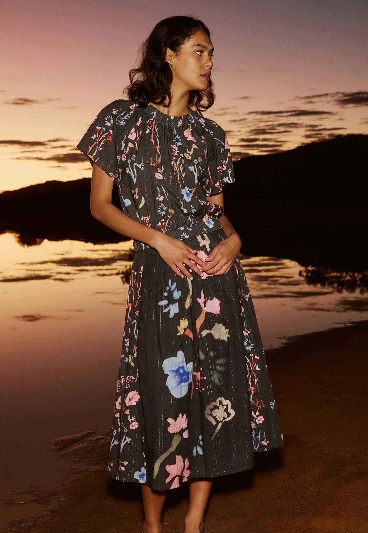 Buy Nancybird - Alma Yoke Skirt - Watercolour Charcoal by Nancybird - at Hamish + Grace