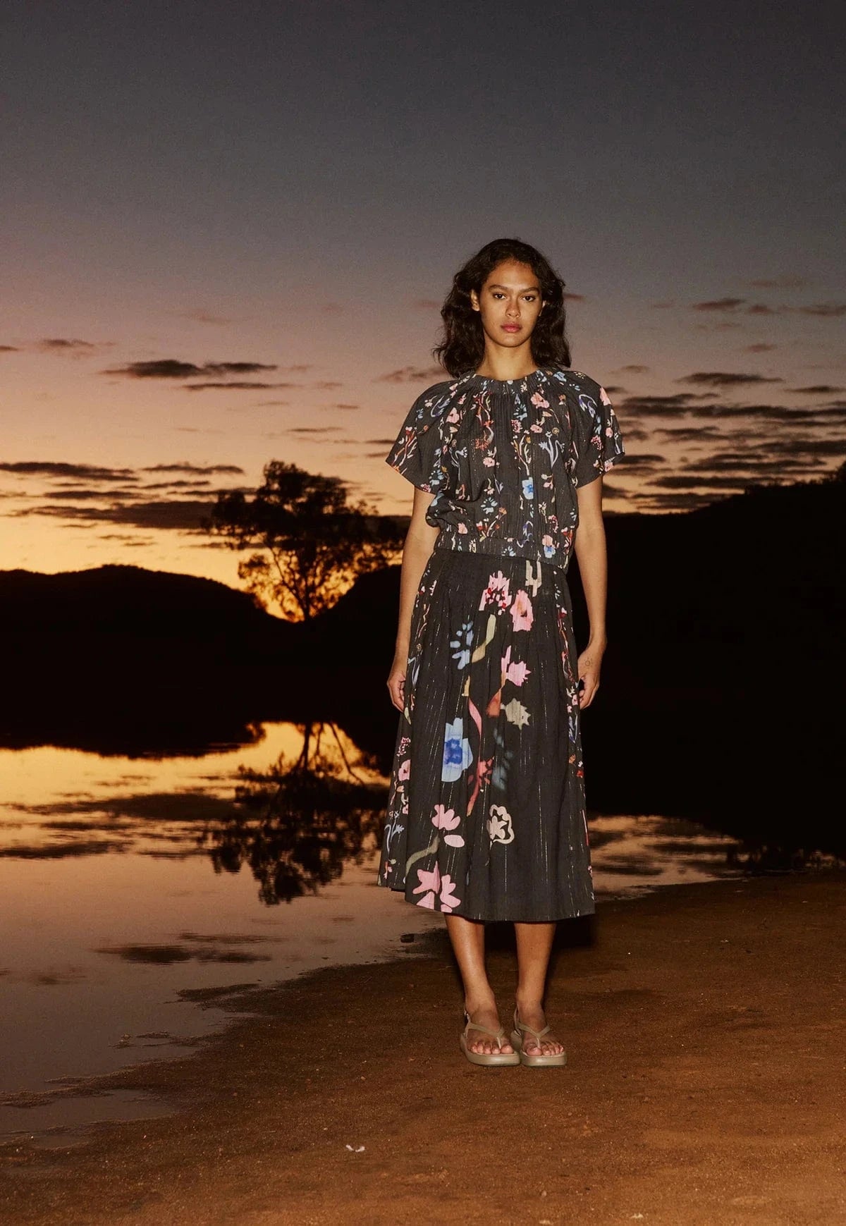 Buy Nancybird - Alma Yoke Skirt - Watercolour Charcoal by Nancybird - at Hamish + Grace