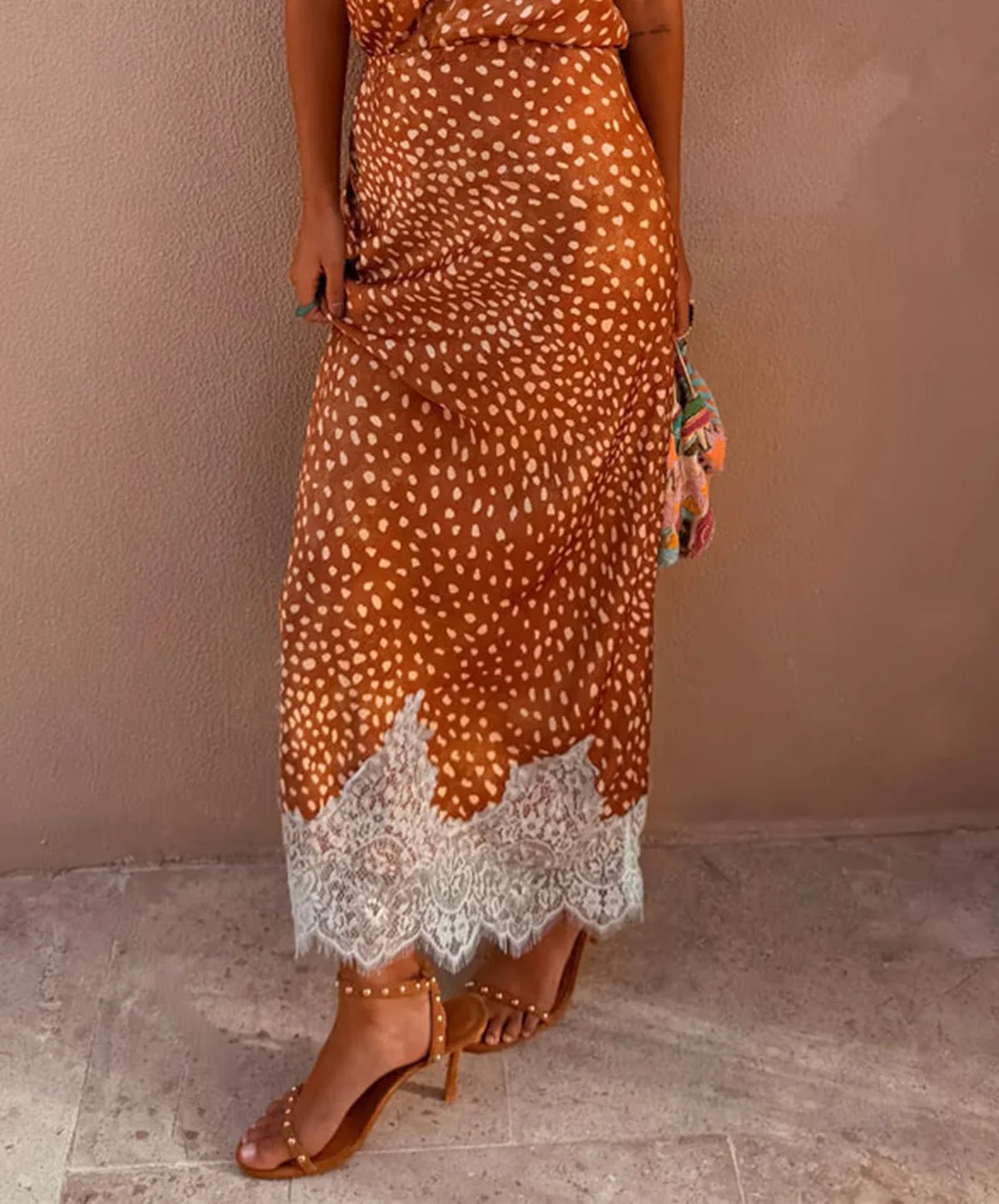 Buy Never Fully Dressed - Brown Fawn Deer Midi Skirt with Lace by Never Fully Dressed - at Hamish + Grace