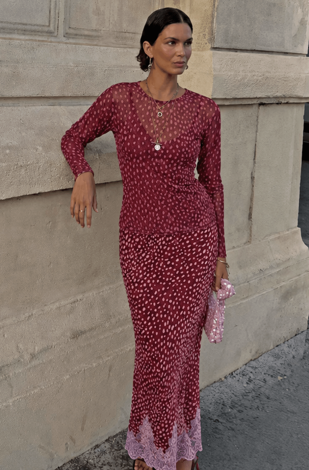 Buy Never Fully Dressed - Burgundy Deer Mesh Top by Never Fully Dressed - at Hamish + Grace