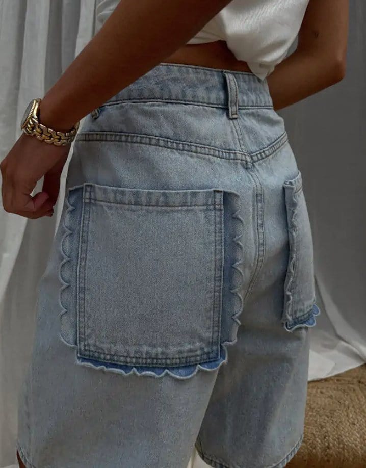 Never Fully Dressed Fashion Never Fully Dressed - Denim Scallop Pocket Long Shorts