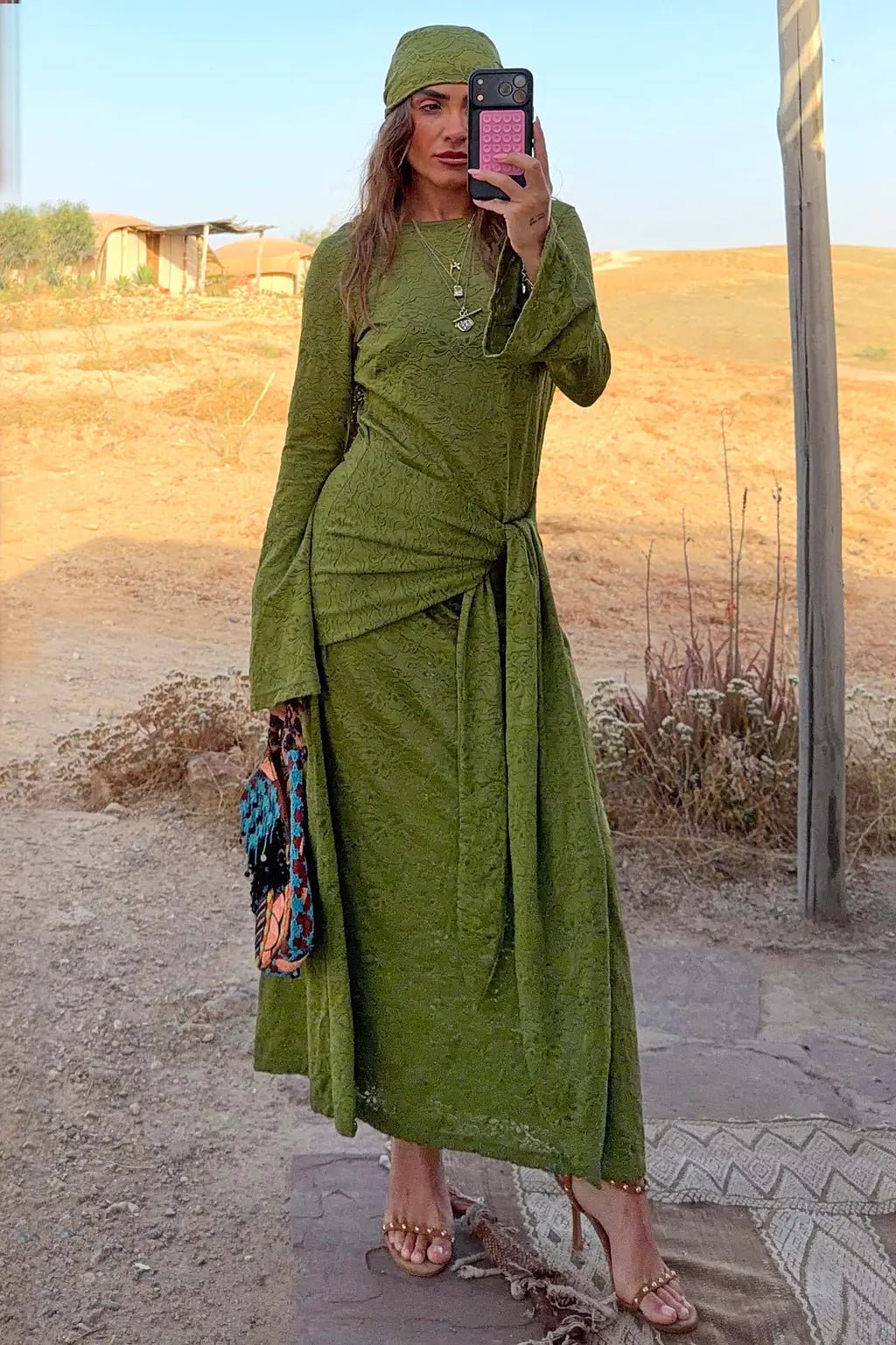 Buy Never Fully Dressed - Green Lace Tie Dress with Head Scarf by Never Fully Dressed - at Hamish + Grace