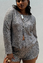 Buy Never Fully Dressed - Gunmetal Alexa Sequin Cardigan by Never Fully Dressed - at Hamish & Grace