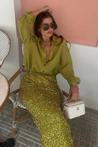 Buy Never Fully Dressed - Lime Sequin Dorris Skirt by Never Fully Dressed - at Hamish & Grace