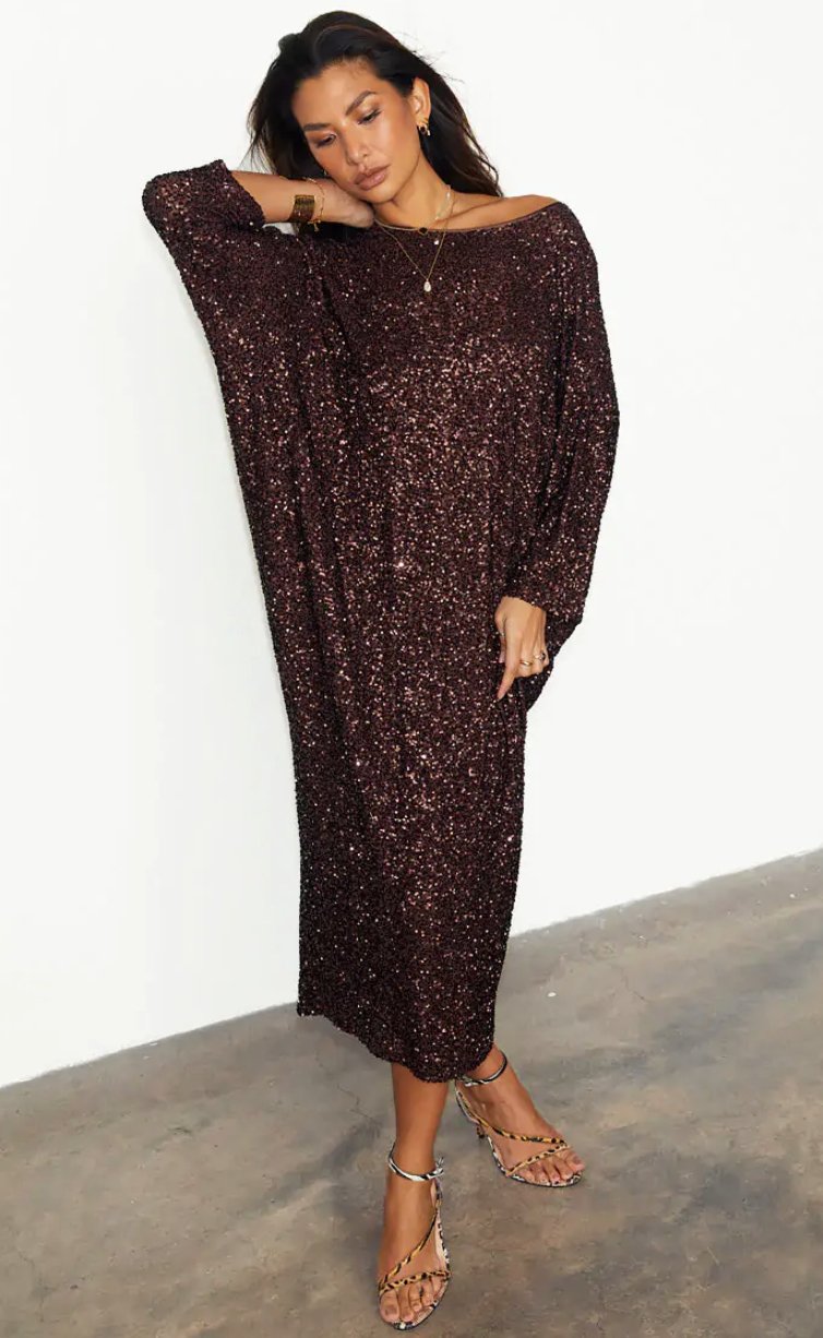 Buy Never Fully Dresses - Chocolate Sequin Jem Dress by Never Fully Dressed - at Hamish & Grace