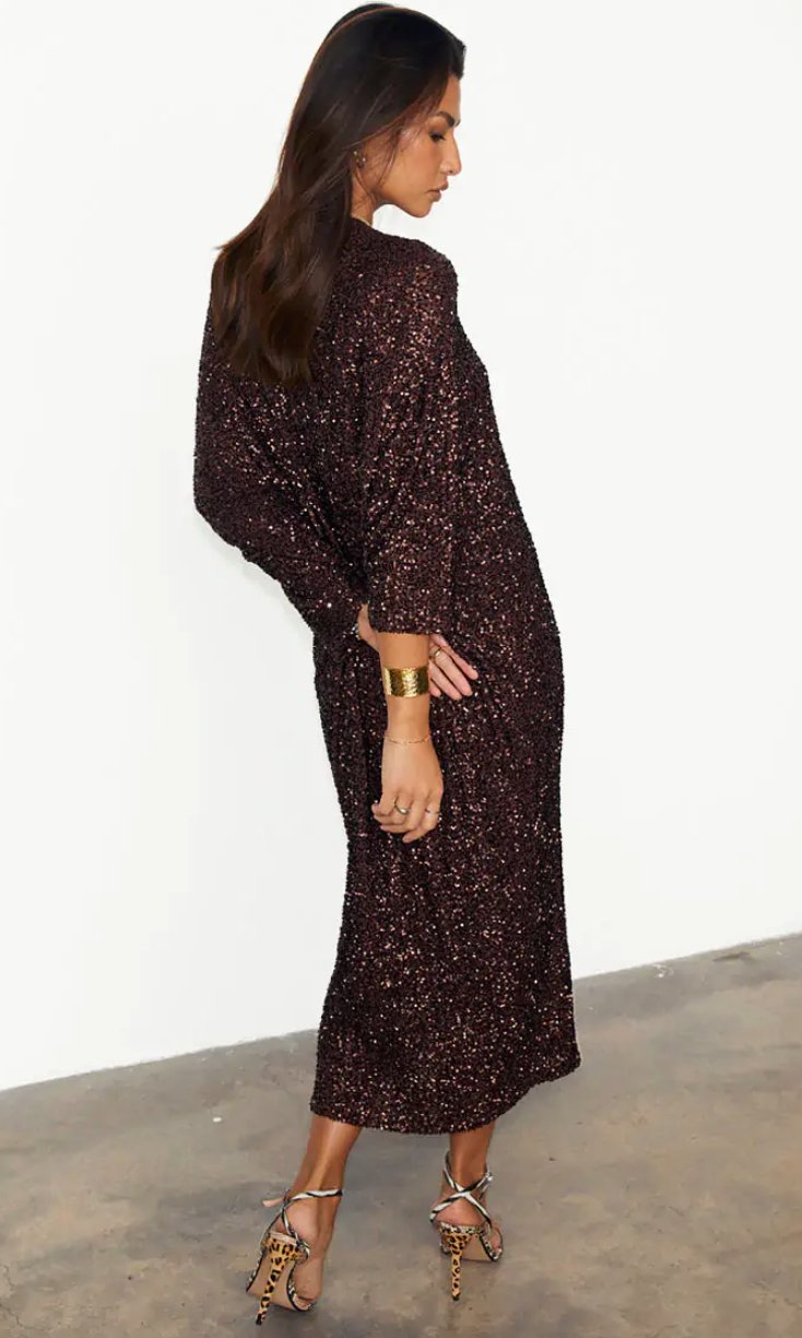 Buy Never Fully Dresses - Chocolate Sequin Jem Dress by Never Fully Dressed - at Hamish & Grace