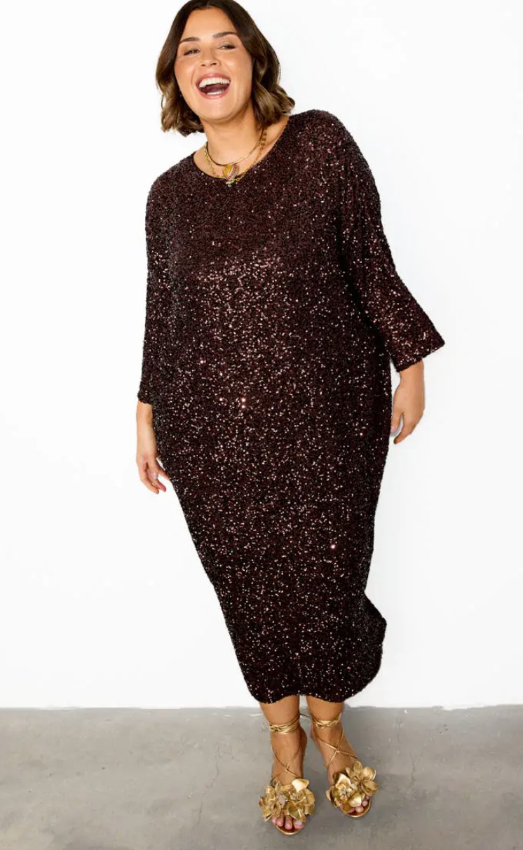 Buy Never Fully Dresses - Chocolate Sequin Jem Dress by Never Fully Dressed - at Hamish & Grace