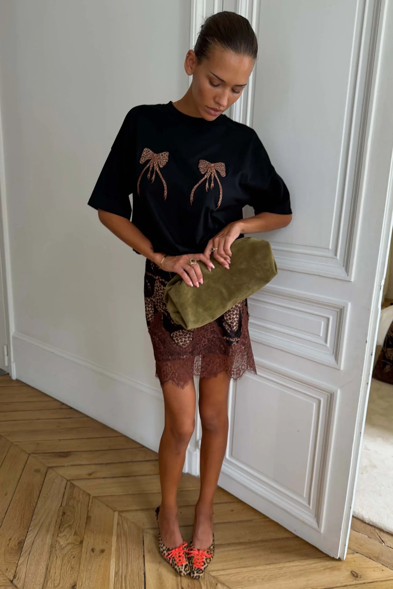 Buy NFD - Black Leopard Bow T-Shirt by Never Fully Dressed - at Hamish + Grace