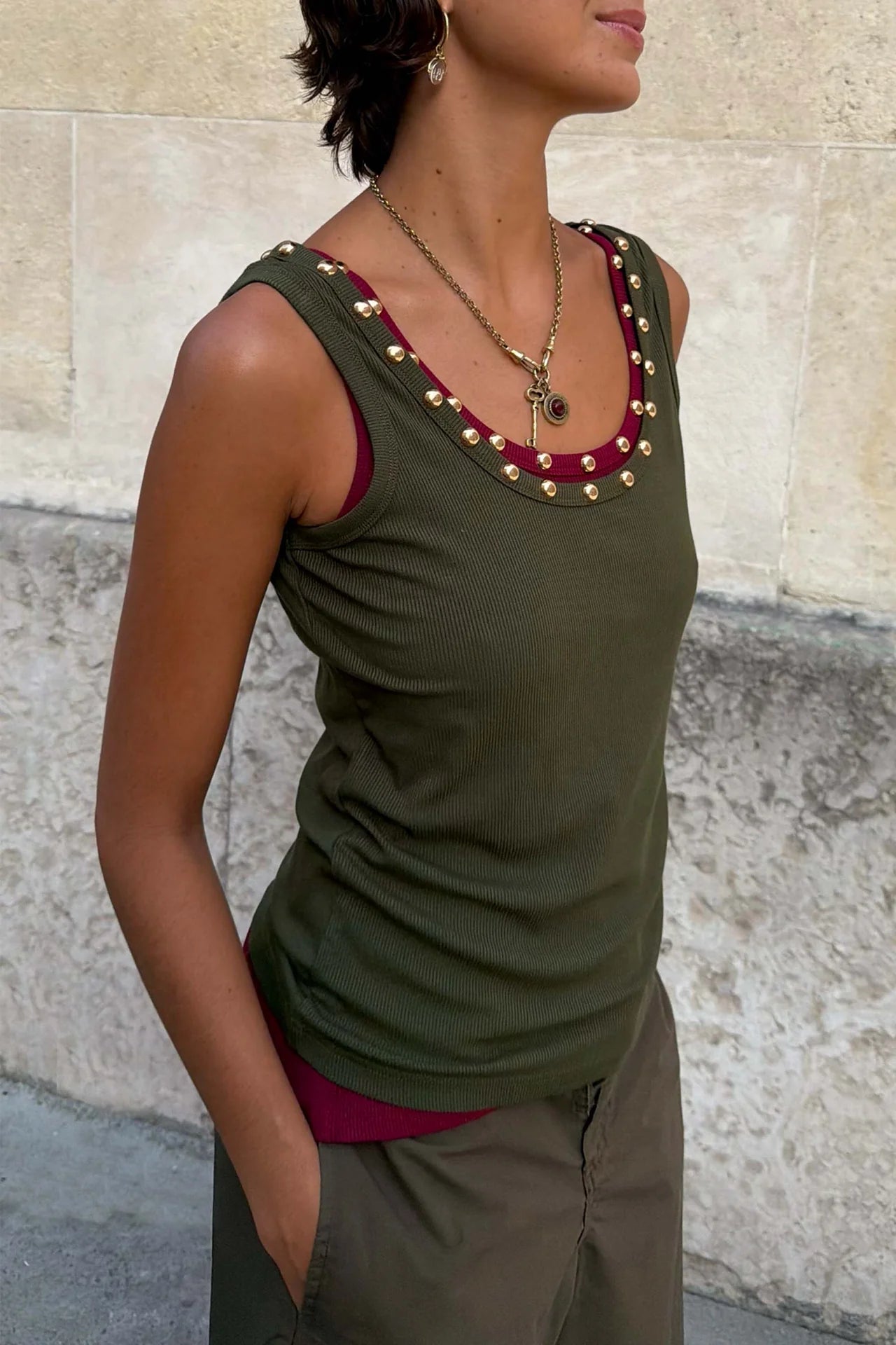 Buy NFD - Khaki Studded Tank by Never Fully Dressed - at Hamish + Grace