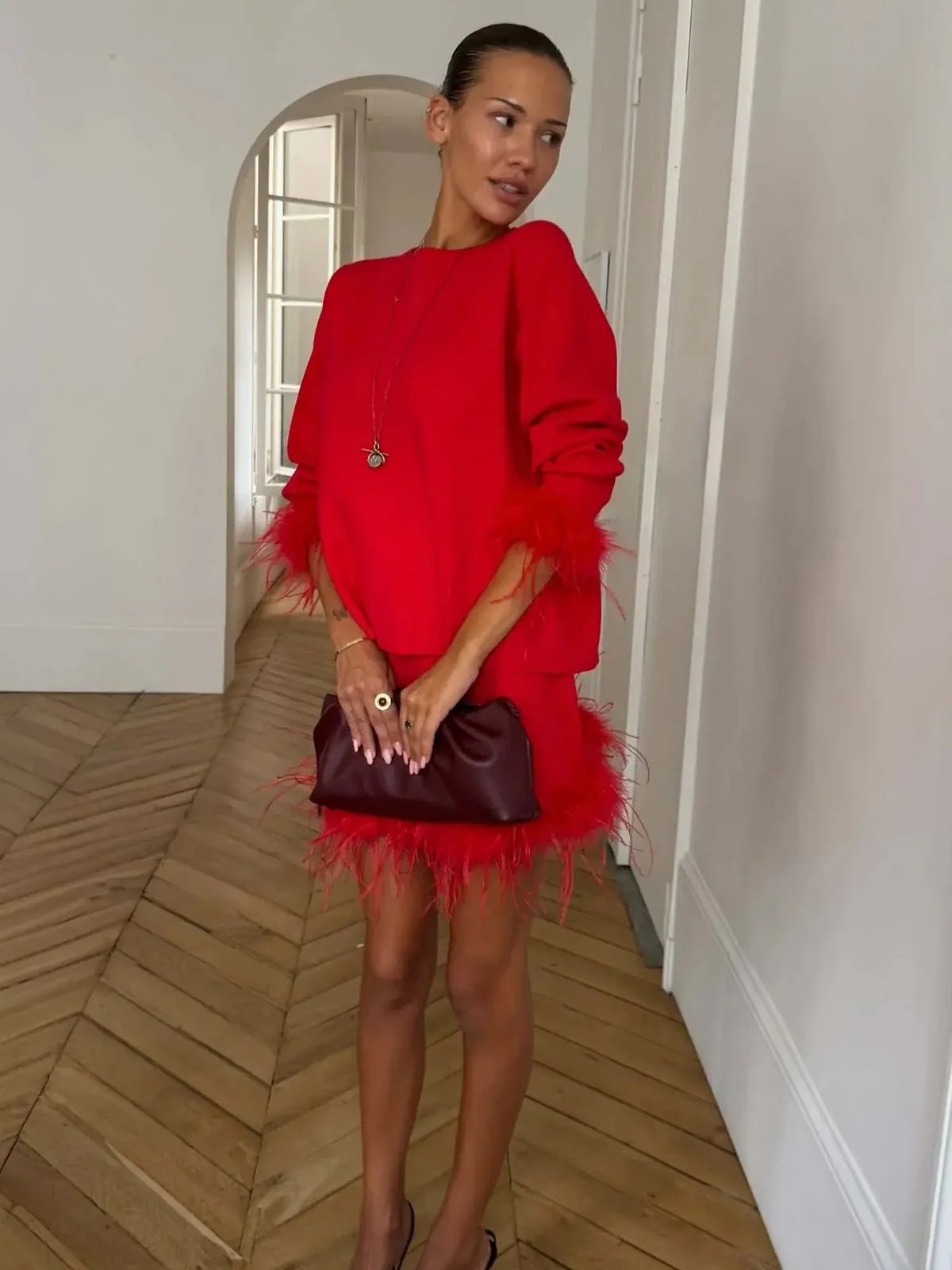 Buy NFD - NFD Red Feather Jumper by Never Fully Dressed - at Hamish + Grace
